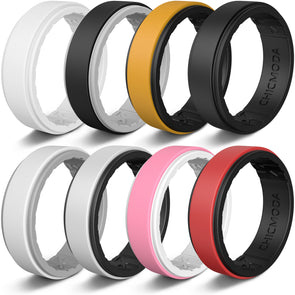 CHICMODA 8 Colorfu Silicone Wedding Rings Women Men  Breathable Step Edge Sleek Design