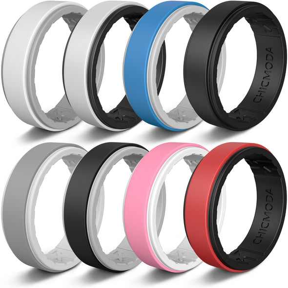 CHICMODA 8 Colorfu Silicone Wedding Rings Women Men  Breathable Step Edge Sleek Design