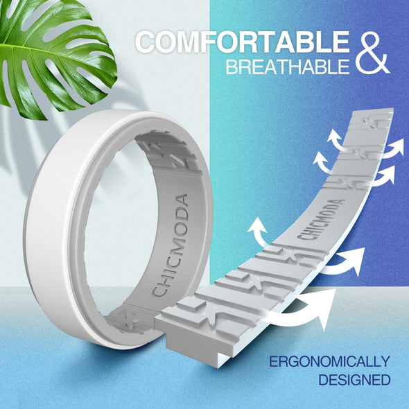 CHICMODA 8 Colorfu Silicone Wedding Rings Women Men  Breathable Step Edge Sleek Design