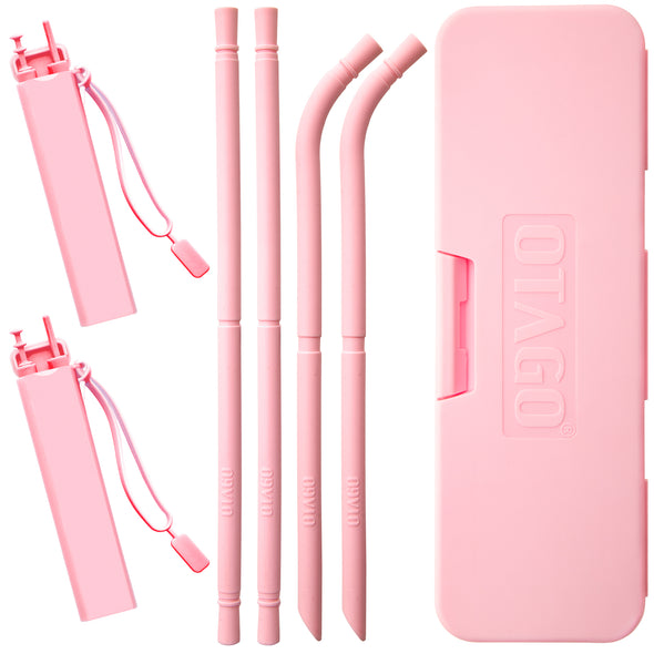 OTAGO Reusable Straws With Case Family Bundle 9 Pack 1 tableware box+2 straw case 4pcs Silicone Drinking Foldable Straws BPA Free 2 Straight+2 Bent+2 Brushes